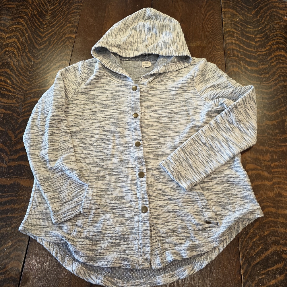 O'NEILL Hooded Sweater Jacket Snap Front Marble/Heather Gray Sz L
